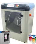 Automatic Paint Shaker Mixer 110V Rotary With Auto Clamping 750W Motor 0.5L To 20L Capacity 360 Degree Rotating Platform For Resin Glue Ink Epoxy Mixing Workhorse Performance, front view with mixing drum