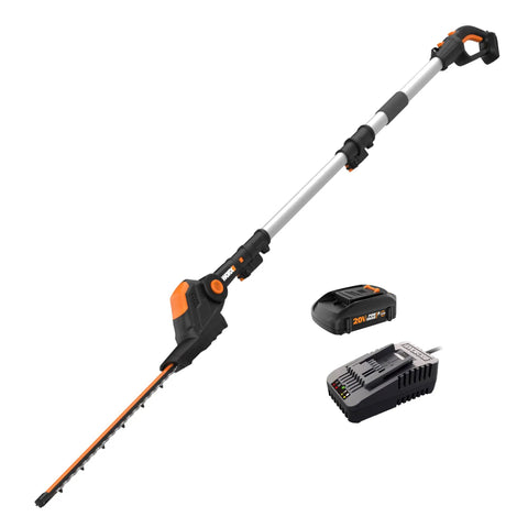 Cordless 20V Hedge Trimmer With 10 Position Adjustable Head, Pro Grade PowerShare Battery, charger, and trimmer blade