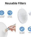 4 Pack Nail Dust Collector Replacement Filters For Nail Dust Vacuum Machines Round Shape Reusable Nonwoven Filters Compatible With HPro And SProR Models Keeps Your Workspace Cleaner And Smudge Free displayed with cleaning instructions