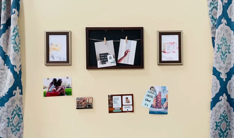 Wall display with frames and photos using Magnetic Paint and Primer Water Based for Any Surface Turn Walls Into Magnet Walls