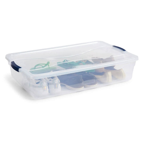 Hella Spacious 42 Quart Stackable Plastic Storage Bins With Secure Latching Lids Break Resistant Clear Organizers Straight Wall Design For Garage Closet 4 Pack