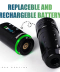 Dragonhawk L3 cordless tattoo kit with pen-style gun, black body and green ring, includes two batteries and RCA jack