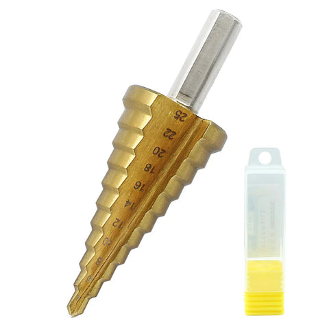 Premium Step Drill Bit Set One Eighth Inch Through One Inch HSS Titanium Coated Cone Bits For Metal Aluminum Copper Plastic