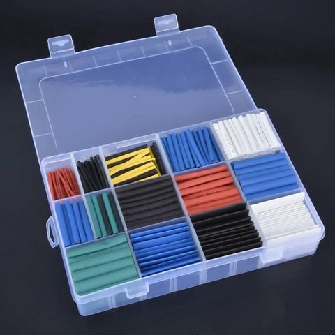 Awesome 670 Piece Assorted Heat Shrink Tubing Kit For Heavy Duty Electrical Insulation And Waterproof Cable Bundling In Multicolor Polyolefin Material Perfect For DIY Repair Projects And RC Drones By Professionals. Plastic storage case with assorted heat shrink tubing