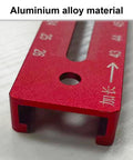 Close-up of 3 In 1 Router Grooves Bracket And Guide Kit in red aluminum alloy, showing ruler markings for precise fitting.