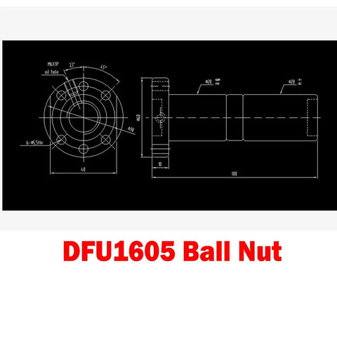 Technical diagram of DFU1605 ball nut for Beefy DFU1605 Ball Screw With Double Nut BK12 BF12 End Machined Right Hand Thread