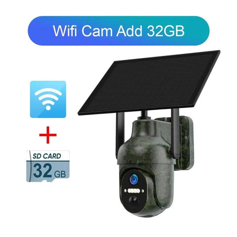 Make Your Yard The Safest Spot With This Badass Solar Security Cam Boasting 4G LTE And WiFi Dual Connectivity Plus A Beast Mode 10400 Mh Battery For True Off Grid Freedom And Remote App Oversight. Wireless solar security camera with green camouflage design and solar panel for outdoor use.