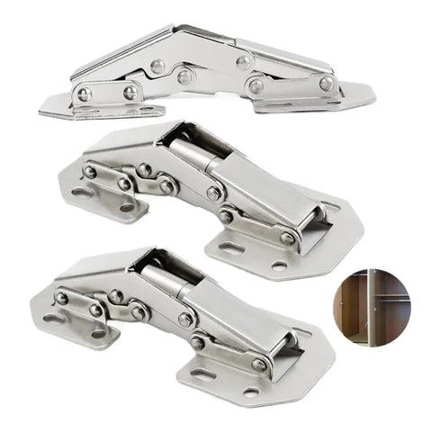 Rotating Concealed Cabinet Hinges For Doors No Drill Invisible Hinge with cold-rolled steel and hydraulic action, shown in silver finish.
