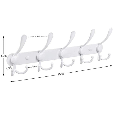 Heavy Duty Wall Mount Coat Rack With 5 Tri Hooks, Built Tough Rust Resistant Stainless Steel Backplate And Aluminum Hooks