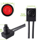 Waterproof Push Button Switch 12V On Off SPST With 4.5 Inch Leads For Motorcycle And Car Red Pack Of 5 Durable, Dustproof, IP67 Rated, Heavy Duty Sealed Aluminum Body, Built Tough For Off Road, Street Bikes, ATVs. Red button, black sealed body, 4.5-inch leads