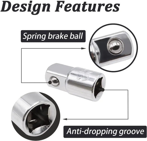 Heavy Duty Half Inch Drive Female To Three Eighth Male Impact Socket Adapter Built Like A Tank With Heat Treated Chrome Vanadium Steel showing design features.