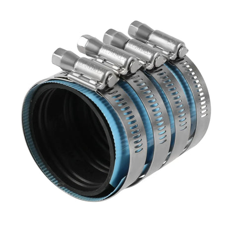 Two Inch No Hub Coupling Heavy Duty With Blue Shield For Quick Size Identification Stainless Steel Body
