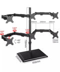 Dual Monitor Arm Mount With Smooth As Butter Articulation Full Extension Swivel Tilt Rotation Height Adjustable Heavy Duty Steel Desk Stand Ergonomic Desktop Setup For 17 To 32 Inch Screens Built Like A Tank, showing detailed measurements and articulation angles.