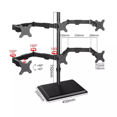 Dual Monitor Arm Mount With Smooth As Butter Articulation Full Extension Swivel Tilt Rotation Height Adjustable Heavy Duty Steel Desk Stand Ergonomic Desktop Setup For 17 To 32 Inch Screens Built Like A Tank, showing detailed measurements and articulation angles.