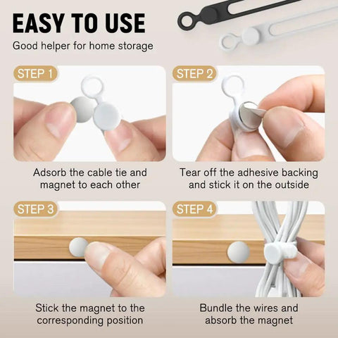 Guide showing steps for using Dope Silicone Cable Organizer Set For Bundling And Fastening Wires And Headphones, 2025 Upgrade
