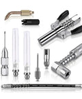 All In One Grease Gun Accessory Kit With 90 Degree Coupler Straight And Bent Needle Nozzles and fittings displayed