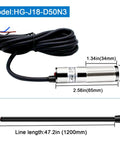 Laser Photoelectric Switch Sensor NPN NO And NC Four Wire Ten To Thirty Volt DC Input Twelve And Twenty Four Volt DC Compatible Detection Range Eight To Fifty Centimeters Fast One Millisecond Response HG18 D50N3