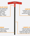 Red hex T-handle from Eight Piece Balldriver And Hex T-Handle Set 2 To 10 Millimeter Sizes With Cushioned Grips Built For Real Torque