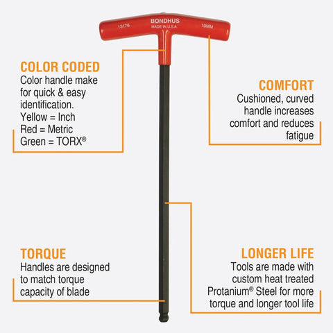 Heavy Duty Balldriver And Hex T Handle Set With Stand Eight Piece 2 To 10 mm Sizes Pro Grade Tools ergonomic red handle