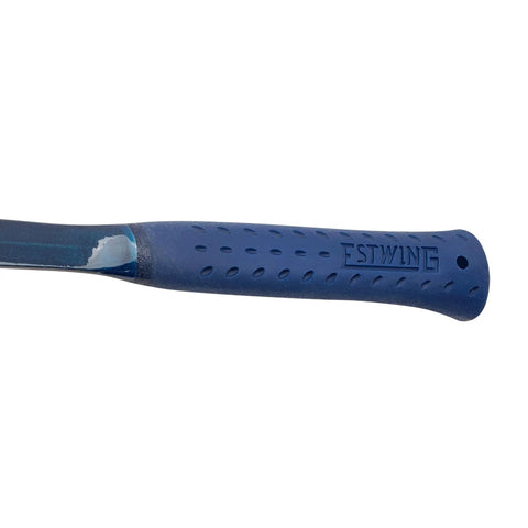 Big Blue Framing Hammer 25 Oz Pro Grade USA Made Built Tough With Straight Rip Claw, forged steel construction shock reduction grip close-up