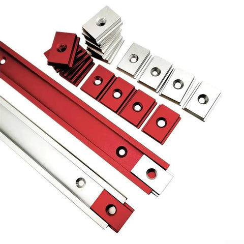 Premium Aluminum T Track Router Kit With M6 And M8 Slot Nut Jigs for woodworking tables and miter track systems in red alloy