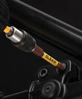 Hex drill bit, 2.5-inch magnetic with knurled silver collar, Lead brand in drill chuck