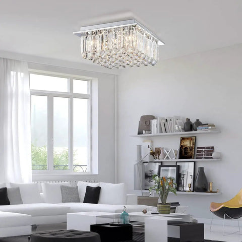 Raindrop Crystal Chandelier With Chrome Finish Modern Flush Mount Ceiling Light For Living Room Eight G9 Sockets