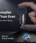 Slick All Metal Usb C Car Charger 60W Dual Pd Qc Port Hella Fast Charging shown being held, demonstrating compact size and ease of use.