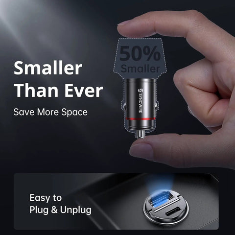 Slick All Metal Usb C Car Charger 60W Dual Pd Qc Port Hella Fast Charging shown being held, demonstrating compact size and ease of use.