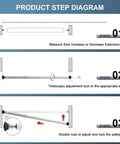 Diagram showing installation steps for Adjustable Sliding Door Security Bar 17.5 To 50 Inches, Heavy Duty Inside Window Bar.
