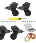 Dual Pack Swivel Replacement Suitcase Wheels Heavy Duty Luggage Casters set, black, includes screws and screwdriver for installation.