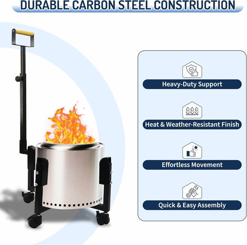 Rolling Stand With Telescopic Handle For Ranger 15.5 Inch Smokeless Fire Pits A 17.5 Inch Portable Base On Wheels next to features list