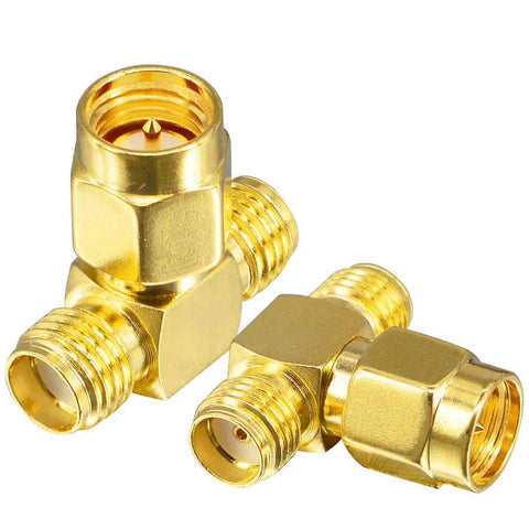 Male To Dual SMA Female RF Splitter Adapter 2 Way Y Type Combiner For SDR Receiver And Signal Monitoring, Gold Plated 50 Ohm Coax Connector, Test Bench Pack Of 2 close up
