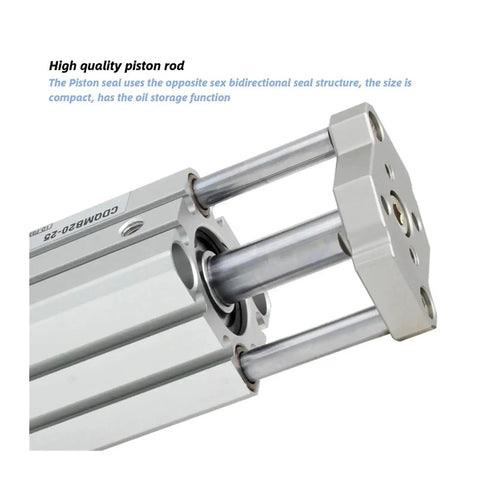 Compact Guide Rod Air Cylinder And Pneumatic Actuator Provides No fuss Non Rotating Linear Motion For Cramped Automation Bays Built To Handle Heavy Duty Clamping Tasks Right On Schedule, showing piston rod with bidirectional seal.