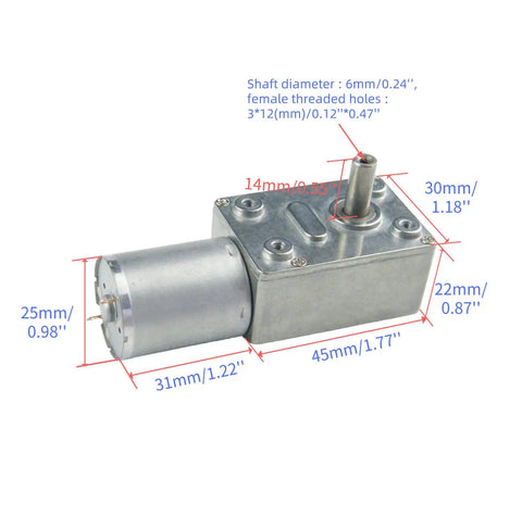 DC Worm Gear Motor 370WG 12V 0.6 RPM Reversible Rotation with zinc alloy aluminum housing and pure copper worm gear
