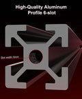 Close-up of 6-slot 2020 aluminum profile, part of 350mm Extrusion Frame Kit For 3D Printers With 2020 Aluminum Square Extrusions Anodized Black Blind Joints Durable High Strength Frame Assembly Set For DIY Projects And Professional Grade Builds.