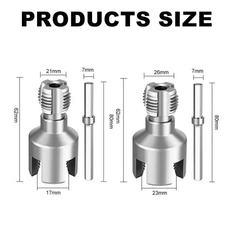 Dimensions of DIY Ready All In One Dual Function Pipe Thread Cutter With 1/2 Inch And 3/4 Inch Dies, threading kit components shown
