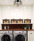 Laundry room with Industrial Black Ceiling Light With Pull Chain And Metal Wire Cage Semi Flush Mount Steampunk Edison Style Fixture 3 Light