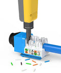 Pro Network Tool Kit With RJ45 Crimp Tool Pass Through Crimper Cat6 Cat5e Cat5 Crimping Tool in use with blue cable