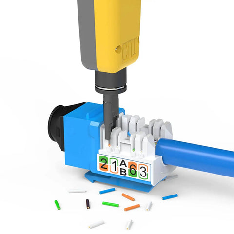 Pro Network Tool Kit With RJ45 Crimp Tool Pass Through Crimper Cat6 Cat5e Cat5 Crimping Tool in use with blue cable