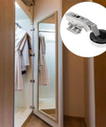 Four Pack Glass Door Hinges For Frameless Cabinets With Soft Close Dampers Built To Last High Strength Quiet Cabinet Hinges installed on mirrored wardrobe door