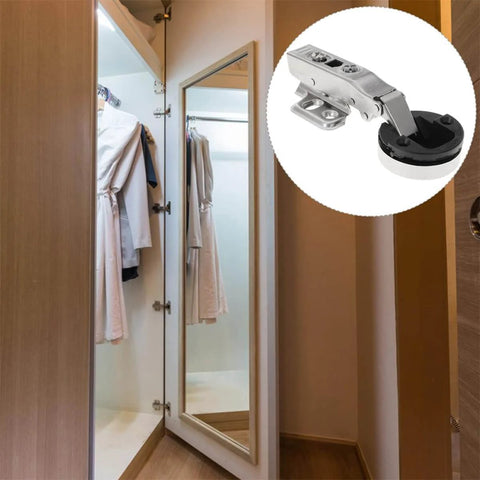 Four Pack Glass Door Hinges For Frameless Cabinets With Soft Close Dampers Built To Last High Strength Quiet Cabinet Hinges installed on mirrored wardrobe door
