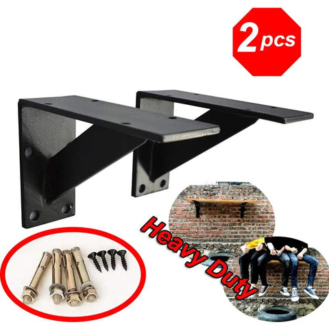 Heavy Duty Wall Mounted Shelf Brackets With Bullet Proof Triangular Steel Frame For Countertops And Floating Shelves Rust Resistant Matte Black Finish, 2 pcs.