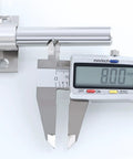 Close-up of a caliper measuring an 8.00 mm stainless steel bolt for Gate Latch Lock for Wooden Garden Stainless Steel Brushed Hardware.