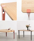 Four Piece Metal Table Clamp Legs With Adjustable Feet No Punching Design F Shape Coffee Table And Dining Desk Support Iron Workbench Legs For DIY Bar Red featuring pink and black iron legs clamped onto wooden tables.