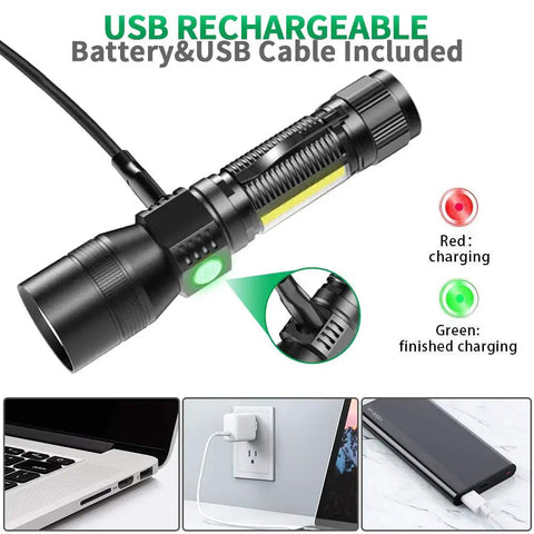 3 In 1 Rechargeable UV Flashlight With Magnetic LED charging via USB with battery indicator, for camping and hiking.