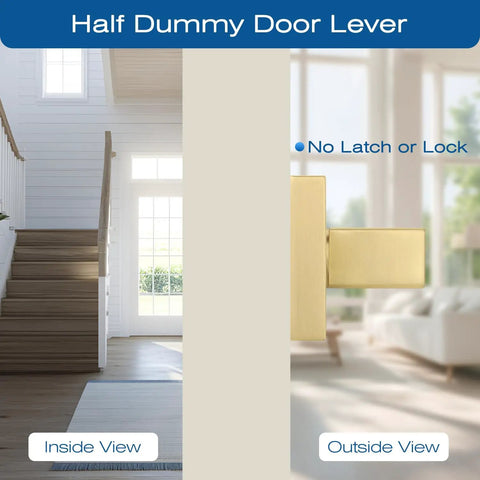 Gold Dummy Door Handles With Black Leather 2 Pack For Pantry And French Doors No Lock Function No Latch Or Key Pull Or Push Style One Sided Surface Mount Hardware No Fuss, half dummy lever on door