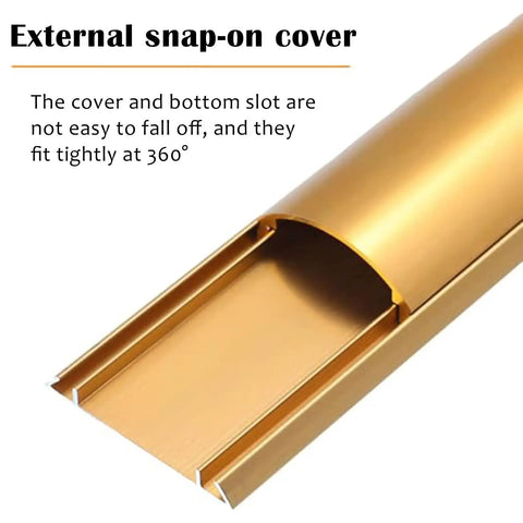 Close-up of gold snap-on cover of Half Round Aluminum Cable Concealer With Self Adhesive Backing for Floor Cord Management