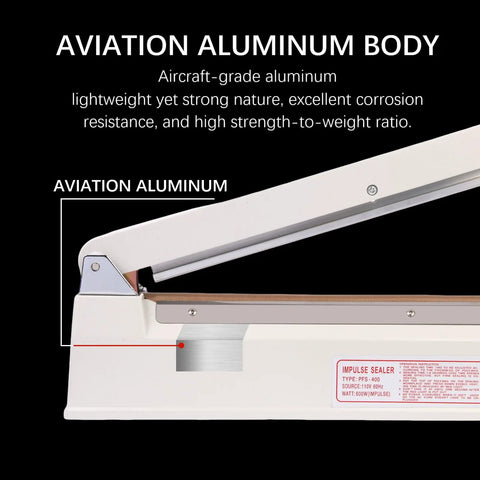 16 Inch Heavy Duty Manual Impulse Sealer With Extended 3mm Seal Strip For Plastic And Shrink Bags featuring aviation aluminum body