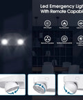 Heavy Duty Led Emergency Light With Remote Capability Adjustable Heads Backup Battery Exit Fixture White Dual Voltage Ul Certified, user interface.